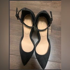 NWOB ALDO Women's Nicholes Block Heel Diamond Pumps, Black Suede size 9